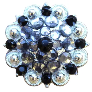 HILASON Western Screw Back Concho 1.25 in Grey Crystals Silver Saddle Balck Color | Slotted Conchos Bling