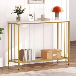 Industrial Narrow Console Table with Wood Shelf & Metal X-Frame – 41.5" Sofa Table for Behind Couch, Entryway Hallway Table for Living Room & Bedroom