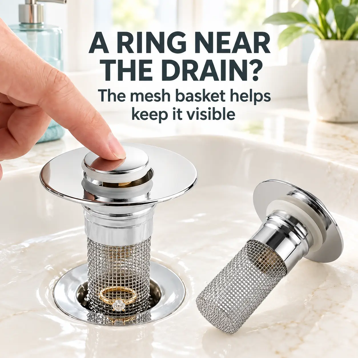 2pcs Stainless Steel Pop-Up Bathroom Sink Strainers with Brass Plug & Stopper, Corrosion Resistant Bathtub Accessories, Clog-Preventing Universal Fit for US Sinks & Bathtubs, Drain Stopper