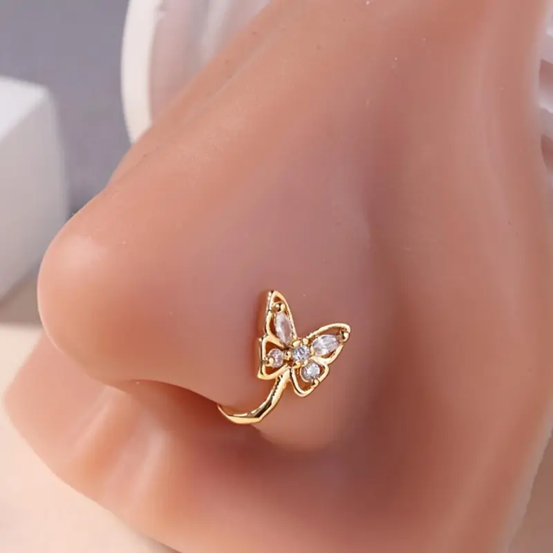 Cute Butterfly Design Fake Nose Ring, Nose Rings Hoops, Fashionable Faux Nose Ring for Women & Girls, Fake Piercing, Body Jewelry for Party, Daily Clothing Decor, Trendy Exquisite Jewelry for Gift, Body Jewellery