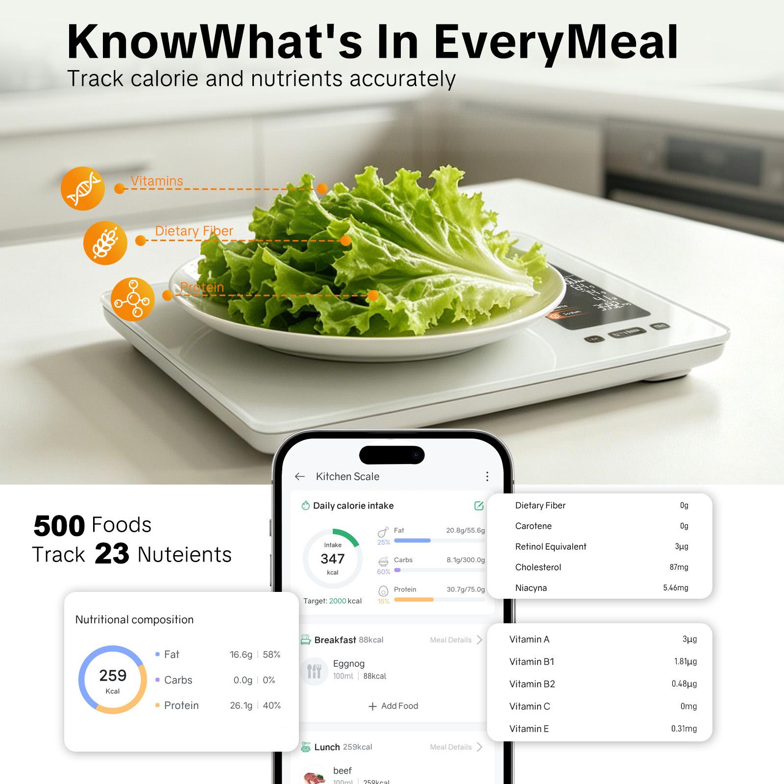 VOOTIK AI Smart Food Scale | 19 Nutrient Facts Auto Scan | Digital Calorie Counter for Meal Prep & Fitness backtoschool