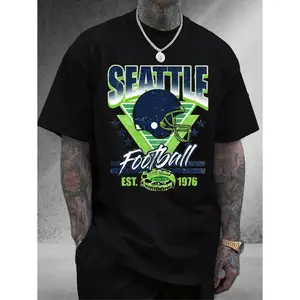 Men's & Seattle Football Team Logo T-Shirt - 100% Cotton Soft Loose Fit Unisex Tee with Iconic Emblem, Casual & Training Shirt