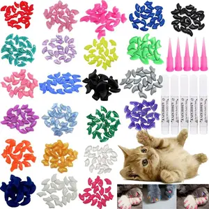 Cat Nail Caps and Covers with Glue and Applicators - 100 counts in 5 Colors for Extra Small/Kitten Sizes