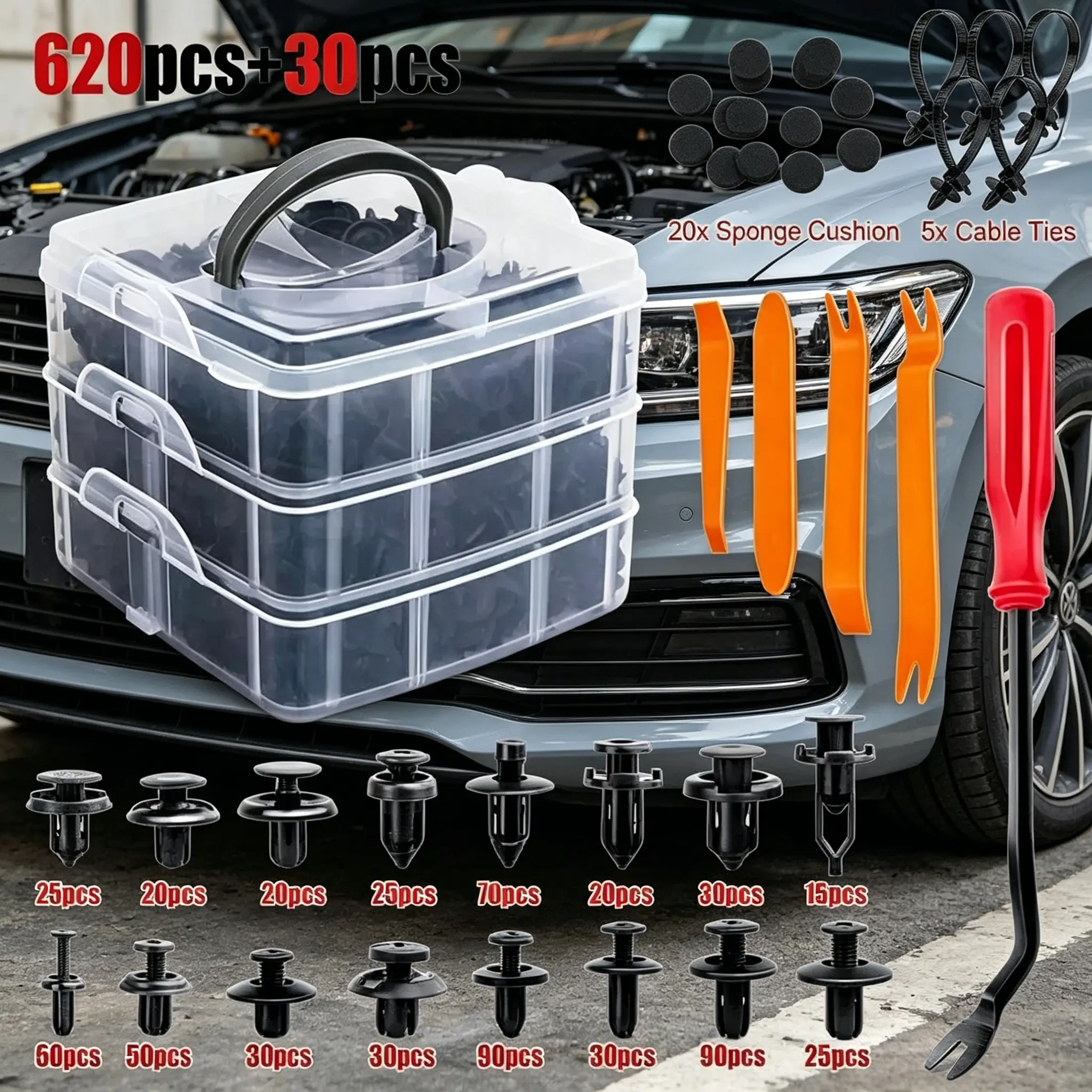 Universal 650Pcs Auto Fastener Kit| Plastic Push Clips Rivets for Car, Truck, SUV Bumper & Trim