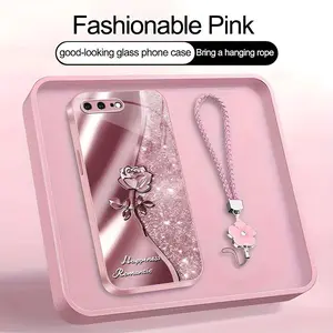 Suitable for [iPhone 7 Plus] high-end phone case，a beautiful four-leaf clover lanyard is included,printed case, no glitter，exquisite high-quality rose pattern,a variety of colors are available for you to choose from YM99