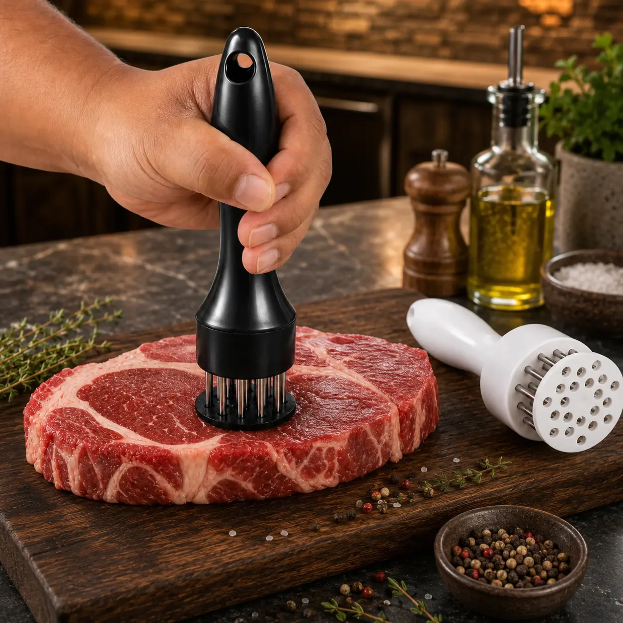 Stainless Steel Needle Meat Tenderizer Tool - Kitchen Utensil for Steak, Chicken, Pork, Faster Marinating & Juicier Meat