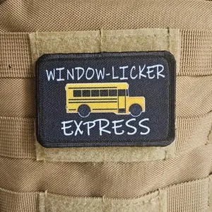Window-licker express school bus driver funny 2"x3" removable morale patch with hook and loop backing