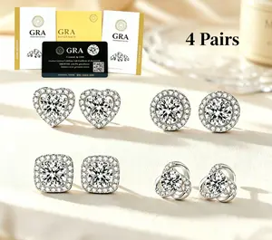 Factory Direct 4 Pairs Moissanite Earrings Set, Hypoallergenic Sparkling Stud Earrings for Women, Classic Design Daily Wear Jewelry, Perfect Gift for Birthday Anniversary Valentine's Day