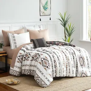 Oversized Queen Comforter Set - 7 Pieces Reversible Bedding Set, Boho Bed in A Bag, Lightweight Soft Aztec Bedding, All Season Bed Comforter Set with Sheets, Pillowcases & Shams