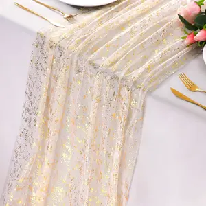 10 Ft Gold Table Runner, Sheer Chiffon Tulle Cheesecloth Golden Sequin Glitter Metallic Foil, Gold Party Table Decorations Centerpiece for Wedding Birthday Christmas Bridal