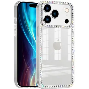 Clear Sparkling Diamond 3D Rhinestone Lightweight Women Girls Fashion Transparent Smartphone Case Cover Casing with Protection for iPhone 17/16/15/14/13/12/11 Pro Max