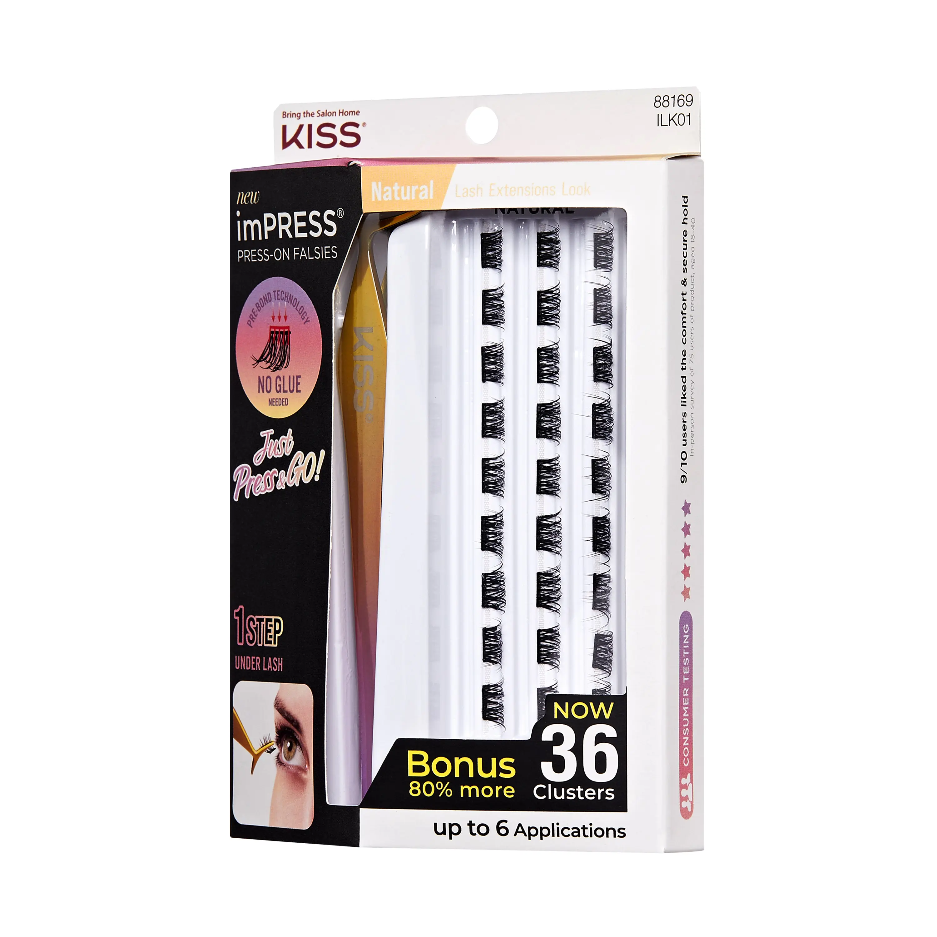 Impress Falsies Self Adhesive Eyelashes, 36 Lash Clusters - Natural