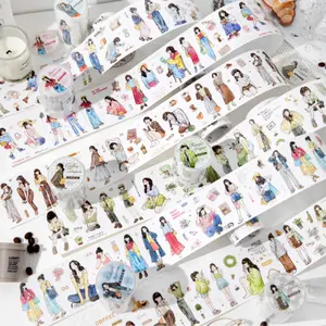 6 rolls 12m glitter die cut tape with lifestyle figures text themes, made synthetic paper, minimalist style, self adhesive, perfect DIY journal decoration, scrapbooking planner materials