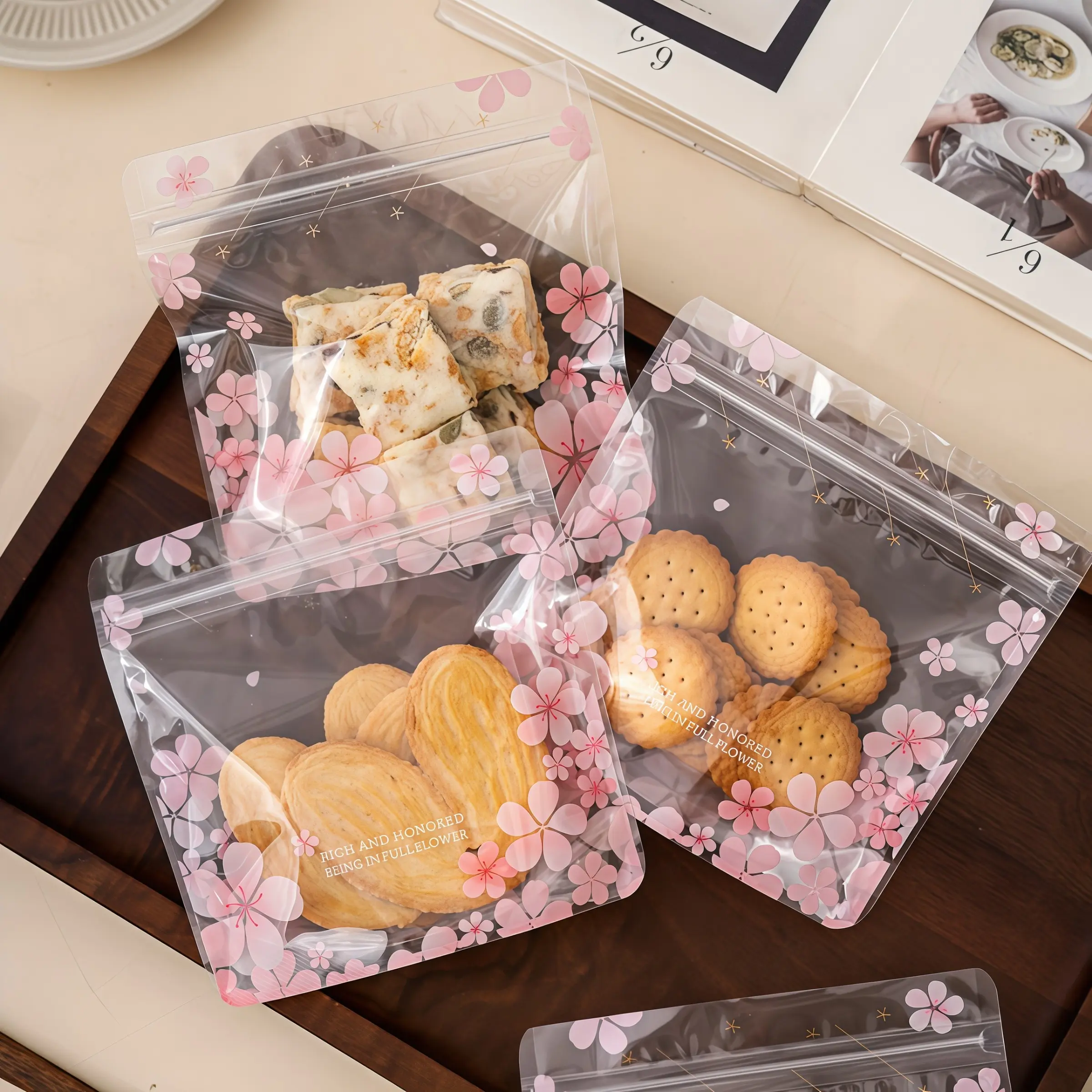 50pcs/100pcs Sakura Sealed Bags, Resealable Packaging, Transparent Window Design, Durable and Safe Storage Solution, for Cosmetics Jewelry Food Business Use, Sealing Storage Bags