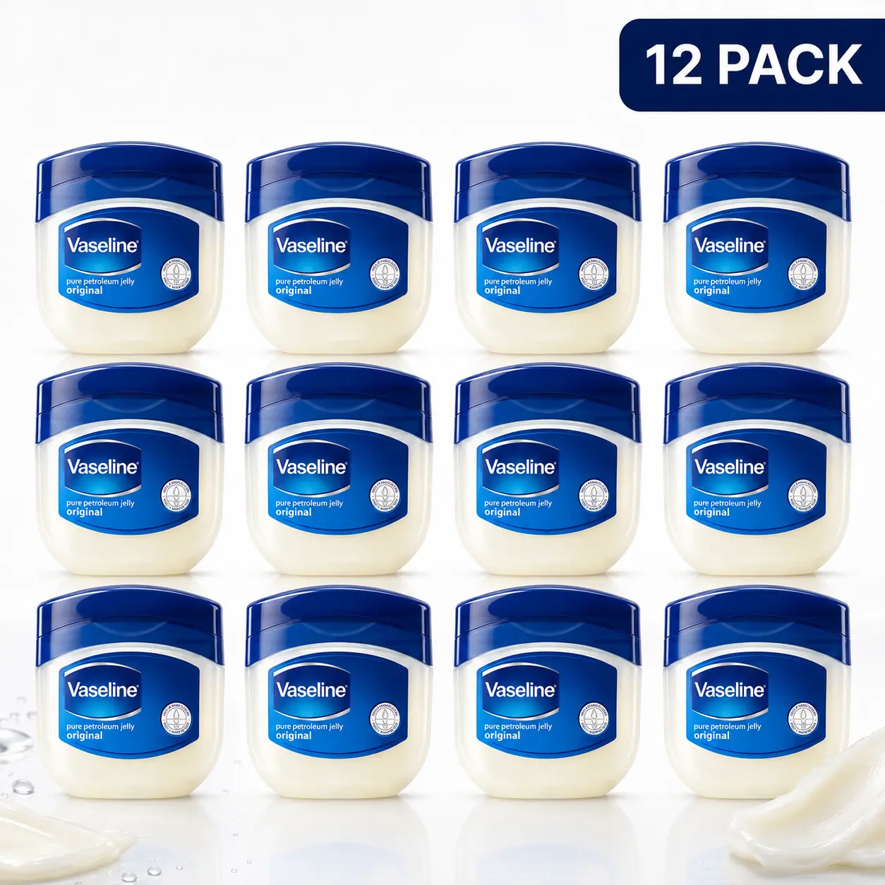 Vaseline Original Pure Petroleum Jelly 12 Pack Bulk (50ml/1.7oz) - Triple-Purified Body Care Skin Protectant, Gentle Sensitive Skin Repair, Rich Conditioning Moisture Body Moisturizer Multipack Set, Cuticles, Beauty Products, Cracked Heels Cleanser Winter