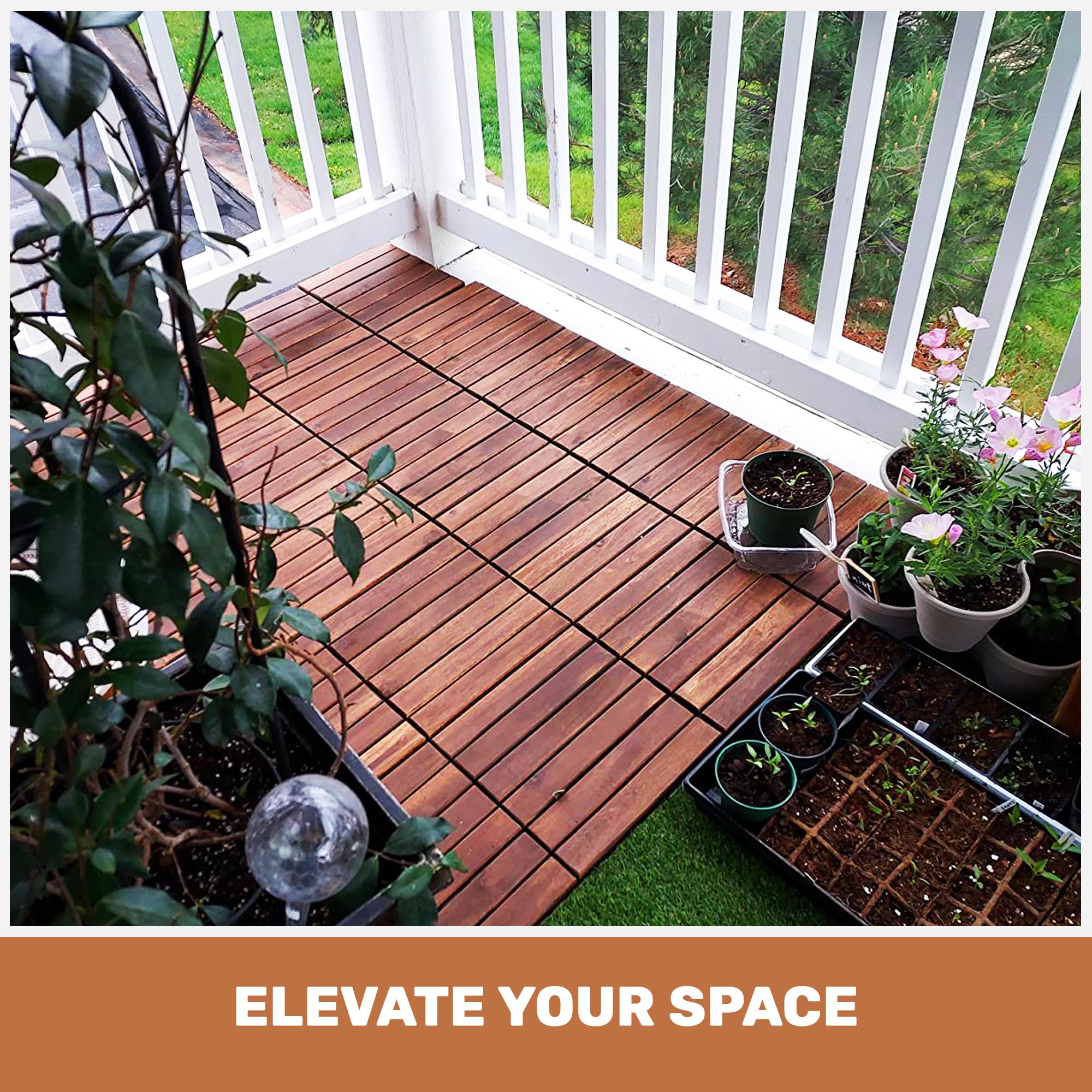 SAVEYOUR 10 PCS Interlocking Deck Tiles 12" x 12" Square Acacia Hardwood Waterproof Anti-Mildew Outdoor Flooring for Patio Balcony Pool Side