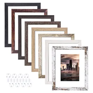 8x10 Picture Frames Set of 8, Rustic Picture Frames Multi Wood Pattern, HD Plexiglass Cover Display Photos 5x7 with Mat or 8x10 Without Mat,Vertical and Horizontal Formats for Wall Hanging Decor Decorative