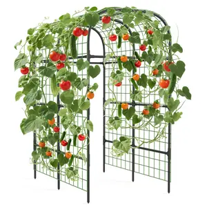Garden Arch Trellis, 7.3Ft Metal Cucumber Trellis for Raised Bed with Plastic Connectors, Plant Support for Climbing Vegetables and flowers, Black