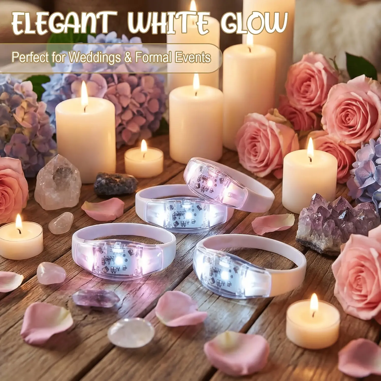 Micrency White LED Glowing Wristbands - 20/60 Count Sound-Activated Festive Party Supplies for Weddings, Concerts, Event Decor & Accessories