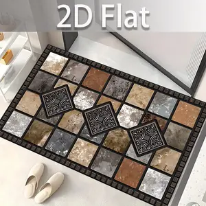 Vintage Square Pattern Carpet, Anti-Slip Door Mat, Non Slip Rug, Suitable for Entrance Hall, Balcony, Garage, Corridor, Outdoor Rug, Mother's Day Decor
