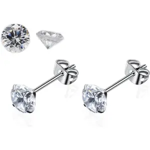 G23 Titanium Earrings for Women Girls Cubic Zirconia CZ Ear Studs Round Cut Simulated Diamond 3mm-6mm Options 20g Silver Post Hypoallergenic Sleeper Earrings Jewellry