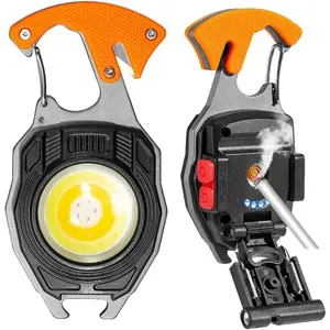 Multifunctional Outdoor Keychain, LED Small Flashlight Multitool, Rechargeable Keychain Light, Multi-Function Mini Work Light, 500 Lumens, 7 Lighting Modes with Electric Lighter, Seat Belt Cutter, Screwdriver, Whistle