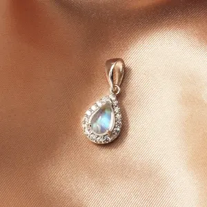 Blue Moonstone Silver Necklace with Elegant Design and Sparkling Accents