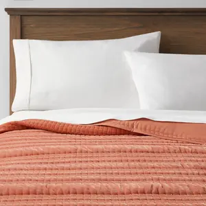 Threshold Velvet Quilt Solid Quilted Lightweight, Terracotta/Bronze, King