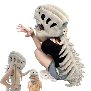 Dinosaur Skeleton Costume Set for Adults & Kids - Realistic Plush Outfit with Dinosaur Skeleton Headgear, Spine, Ideal for Halloween, Costume for Parties