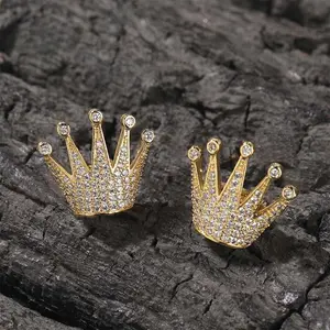 [ICE HUE]18K Gold Vacuum Plated Copper with 5A+ Sri Lanka Zircon Crown Diamond Earrings Miami Italy Mexico & Micro Inspired for Women & Men Luxury Jewelry,Daily Wear,Casual Fashion,Gift Idea,Chicano,Classic,Hip Hop,Simple,Sporty Style