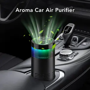 Mini Car Air Purifier, Multifunctional Air Cleaner, Fast Cleaning Smoke Dust Pet Odor, Portable Air Freshener with Atmosphere Light, Suitable for All Cars