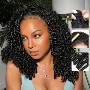 【Half Wig】Bling Hair 18 Inch Burmese Curly Half Wig Human Hair for Black Women Spiral Curl Ends Glueless Wear & Go Drawstring Wig 180% Density Flip Over Beginner Friendly No Glue No Sew Natural Black