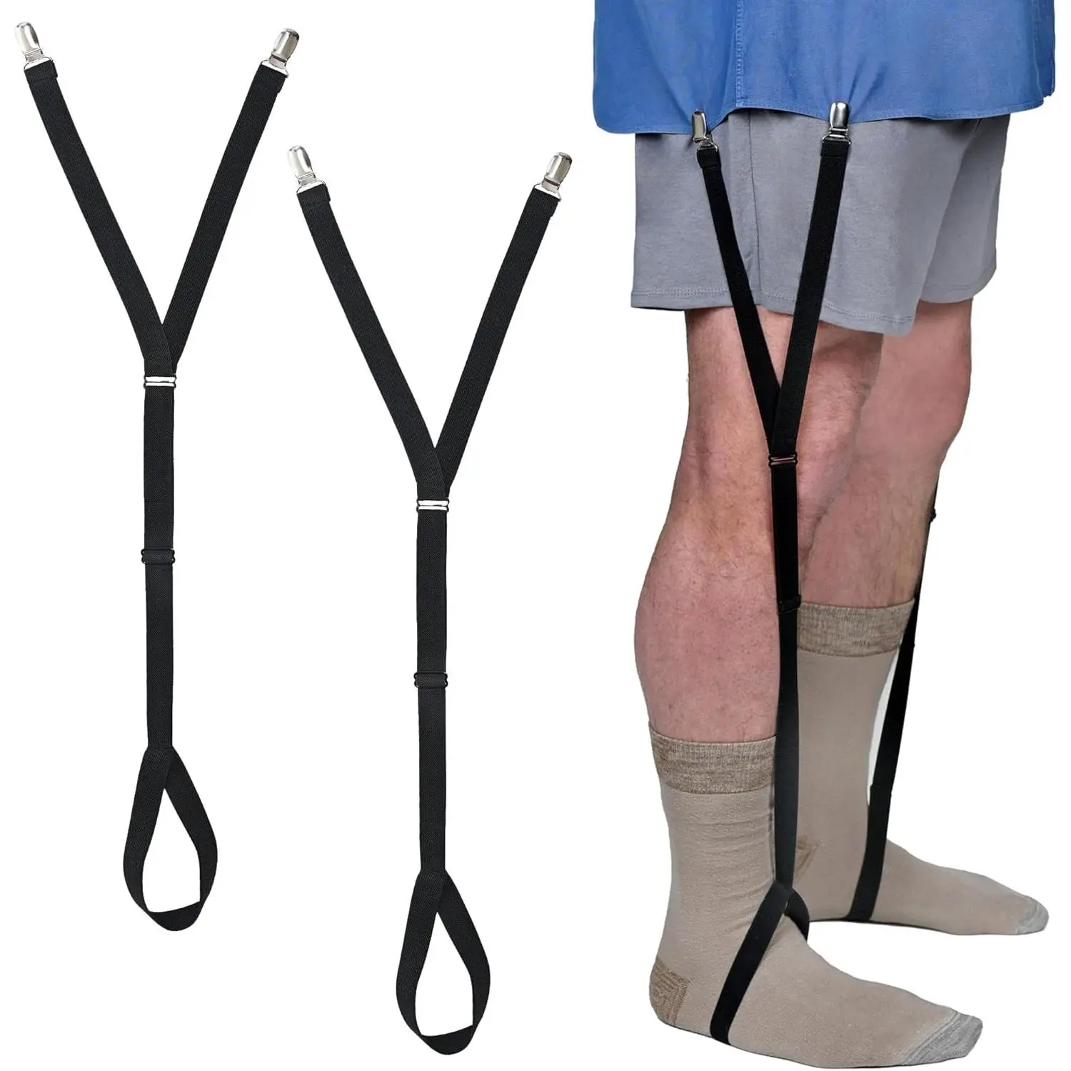 Adjustable One-Size Black W-Style Male Shirt Stays - Synthetic Elastic Band Garters, Extendable Support Shirt Keepers for Sewing Accessories & Haberdashery Use