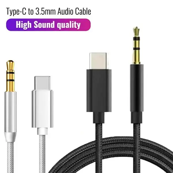 Type C to Aux Cable Nylon Braided Type-C Male To 3.5mm Cord Car AUX Music Audio Adapter