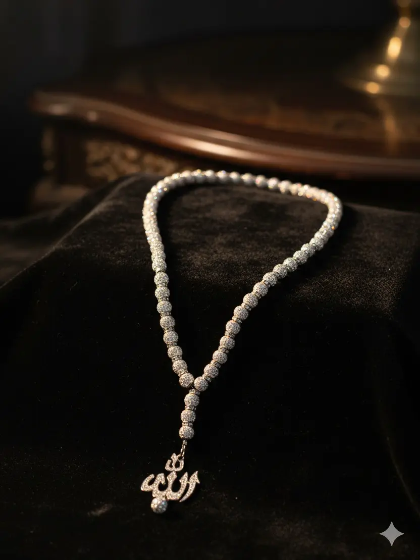 Flame Tasbih Necklace for Men, 26-Inch Modern Streetwear Alloy Chain with Zircon Beads, Spiritual Jewelry, Unique Meaningful Gift for Daily Wear, Men's Accessories