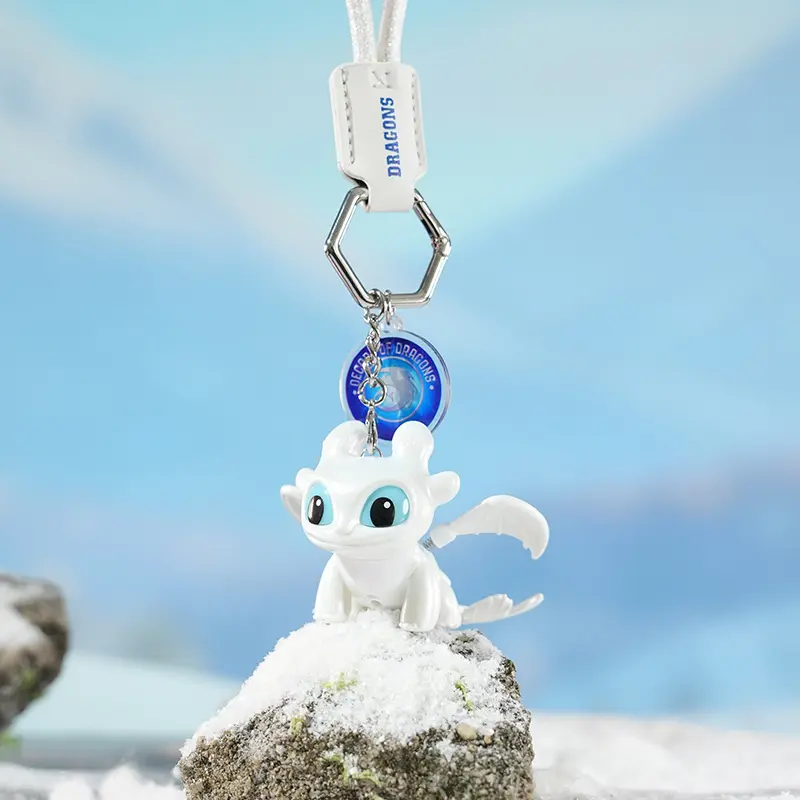 MINISO How to Train Your Dragon Light Fury Keychain,Cute Moving Wings Dragon 3D Figurine, Kawaii Anime Bag Charm Pendant, Premium Leather Strap Backpack Clip, Aesthetic Car Keyring Ornament, Collectible Movie Merchandise Gift for Teens & Fans