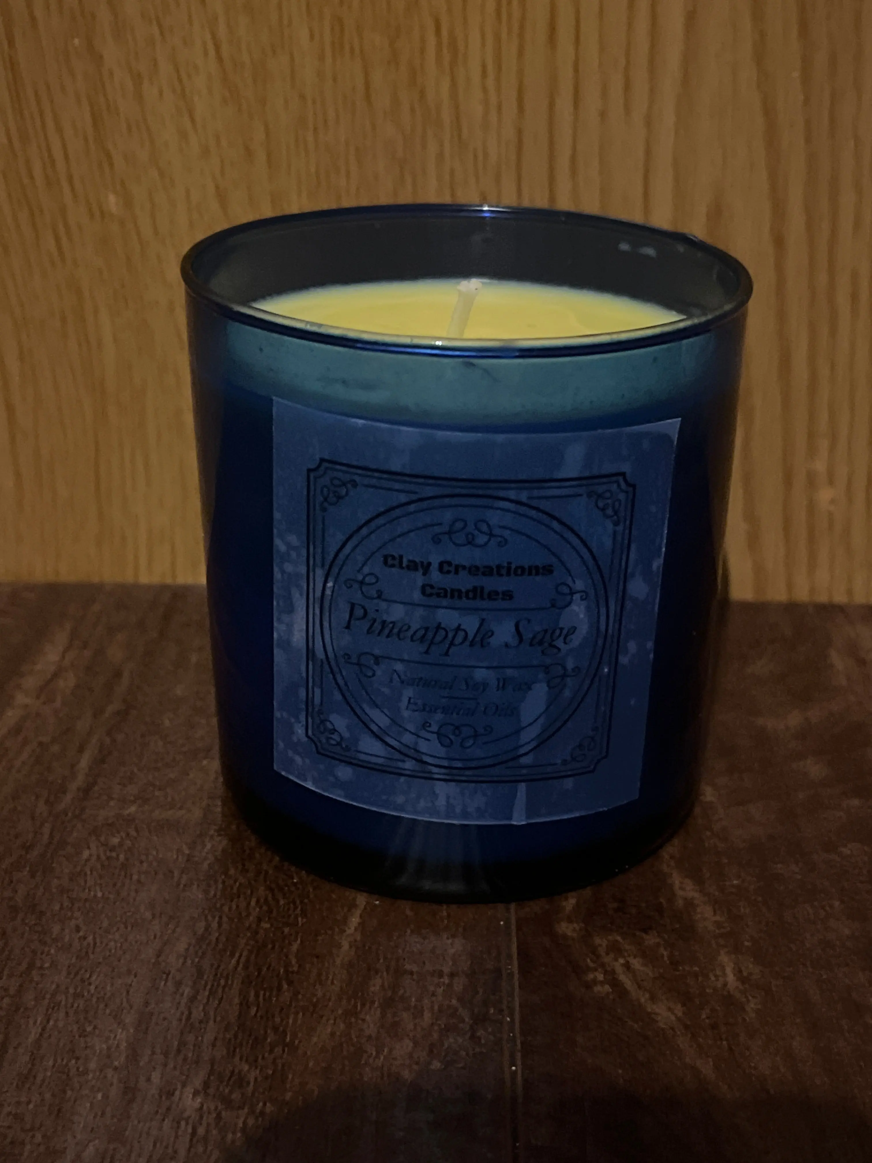 Pineapple Sage 8oz Soy Candle- Blue Jar