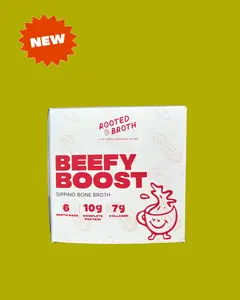 Rooted Broth Beefy Boost – beef Bone Broth Tea Bags, 10g Protein + 5g Collagen, Steepable Instant Broth, Keto & Paleo Friendly, Gluten-Free, On-the-Go Sipping Broth, 6 Pack