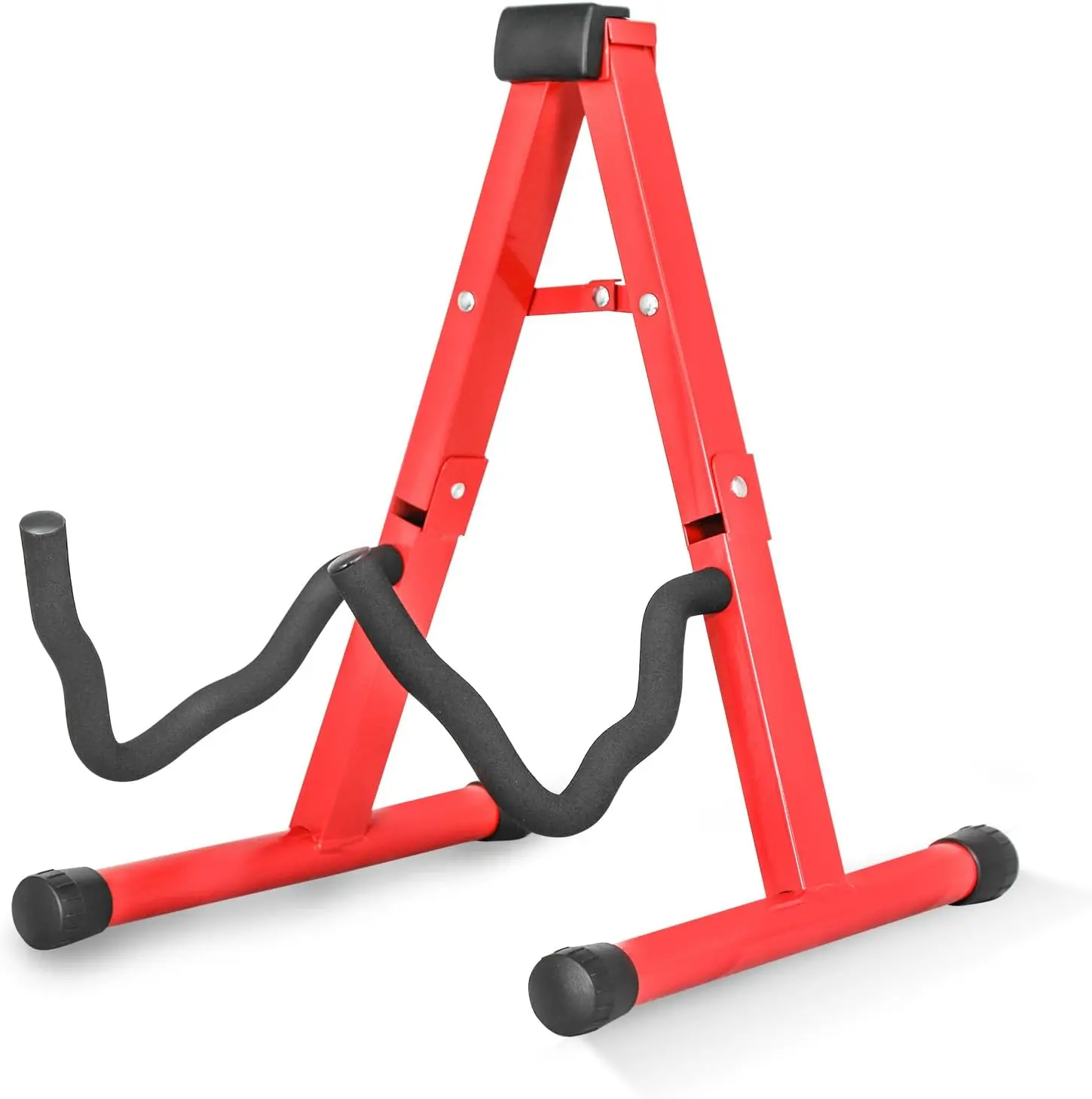 5 CORE A-Frame Folding Guitar Stand - Strong Metal Holder with Padded Foam Sleeves, Compatible with Electric, Acoustic, Bass, Banjo - Red (GSS RED)
