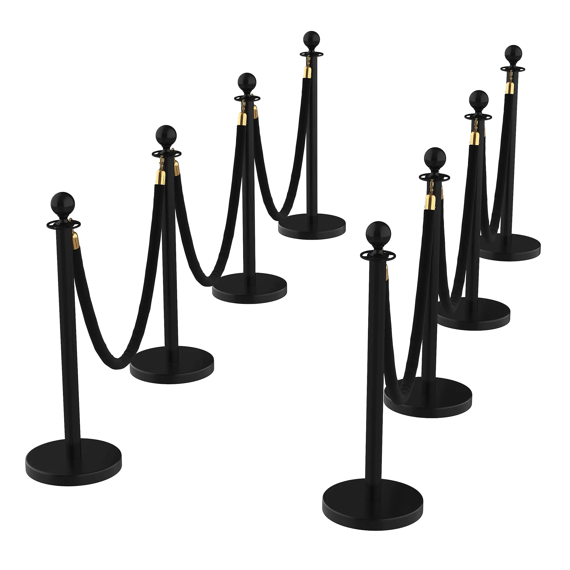 8Pcs Stanchions and Velvet Ropes, Black Stanchions with Retractable Belts, Crowd Control Barriers with Hollow Base, Red Carpet Ropes and Posts for Event & Party Supplies