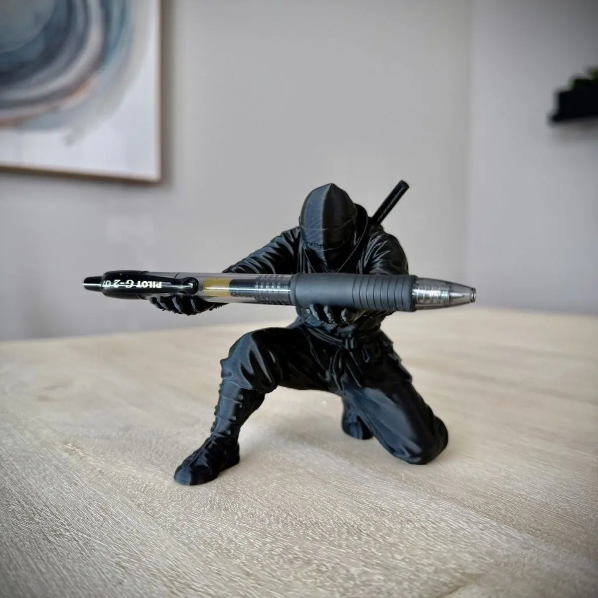 Creative Ninja Style Pen Holder, Popular 3D Printed Samurai Desktop Decor, Edgy modern desk organizer holding pens and pencils, exquisite 3D craft & eye-catching silhouette, great for office workstation and birthday gifts for male friends