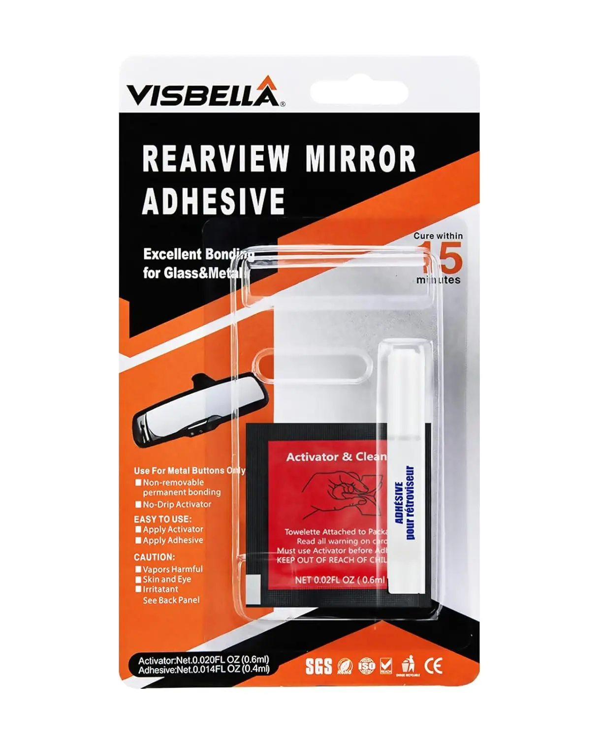 Visbella Rearview Mirror Adhesive Kit, Strong Rear View Mirror Glue for Windshield Glass & Metal Repair manual tool easy solution