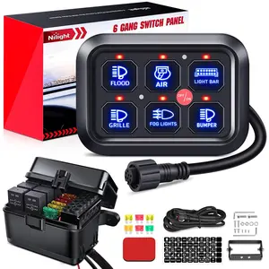 Nilight 6 Gang Switch Panel, Universal Circuit Control Relay System with Fuse Wiring Harness, Auto-Dimmable ON-Off LED Pod for Car Dashboard, Cars, Trucks, Boats, Vehicle Lighting Accessories, Auto-Dimmable Leds