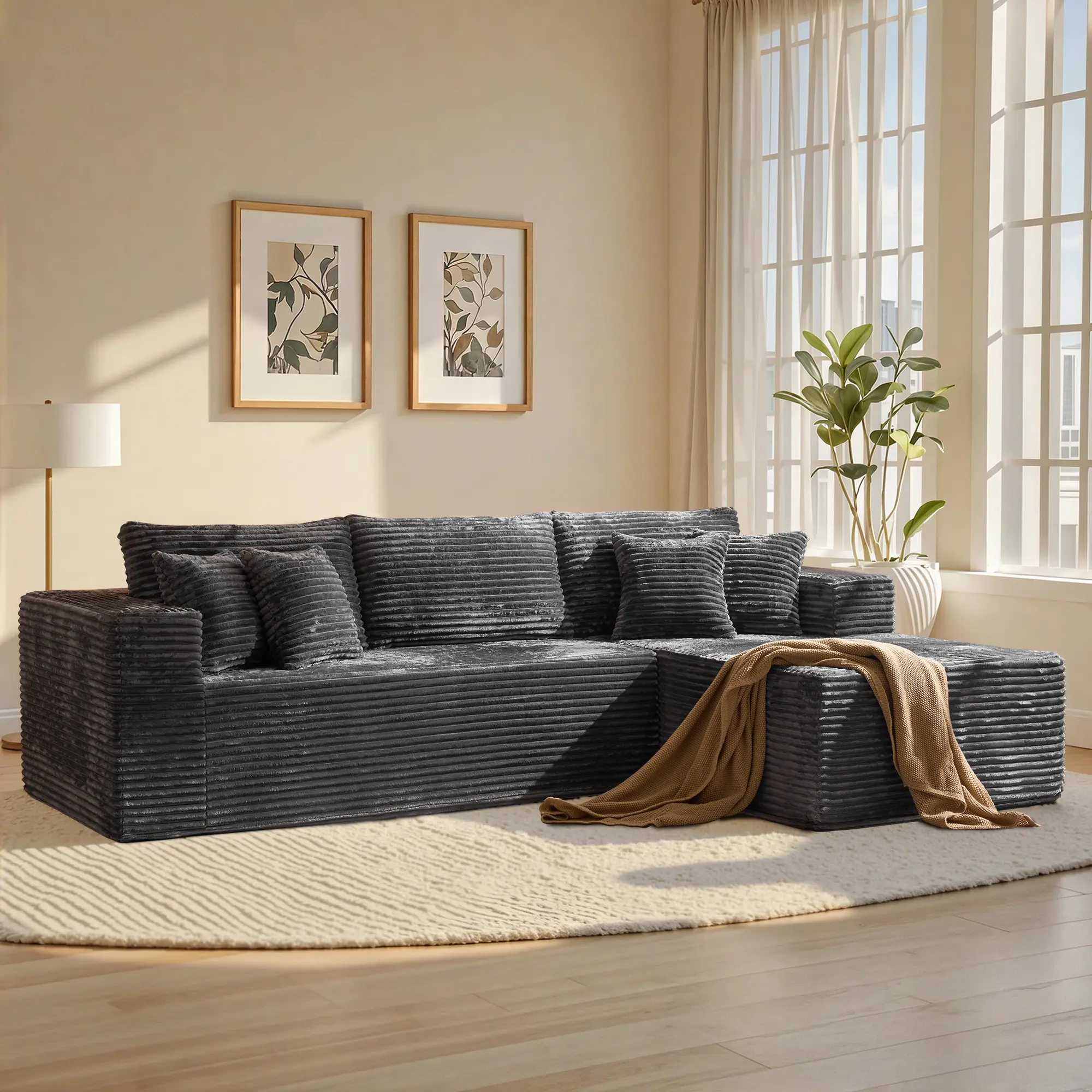 108" Grey L Shpae Sofa Right Chaise