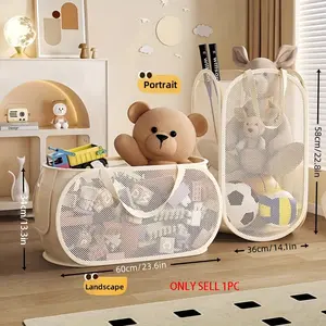 Large Capacity Toy Storage Basket, Divided Compartments, Durable Plush Toy Box, Bathroom Hanging Bag, Handheld Bucket, Living Room, Playroom, Bedroom