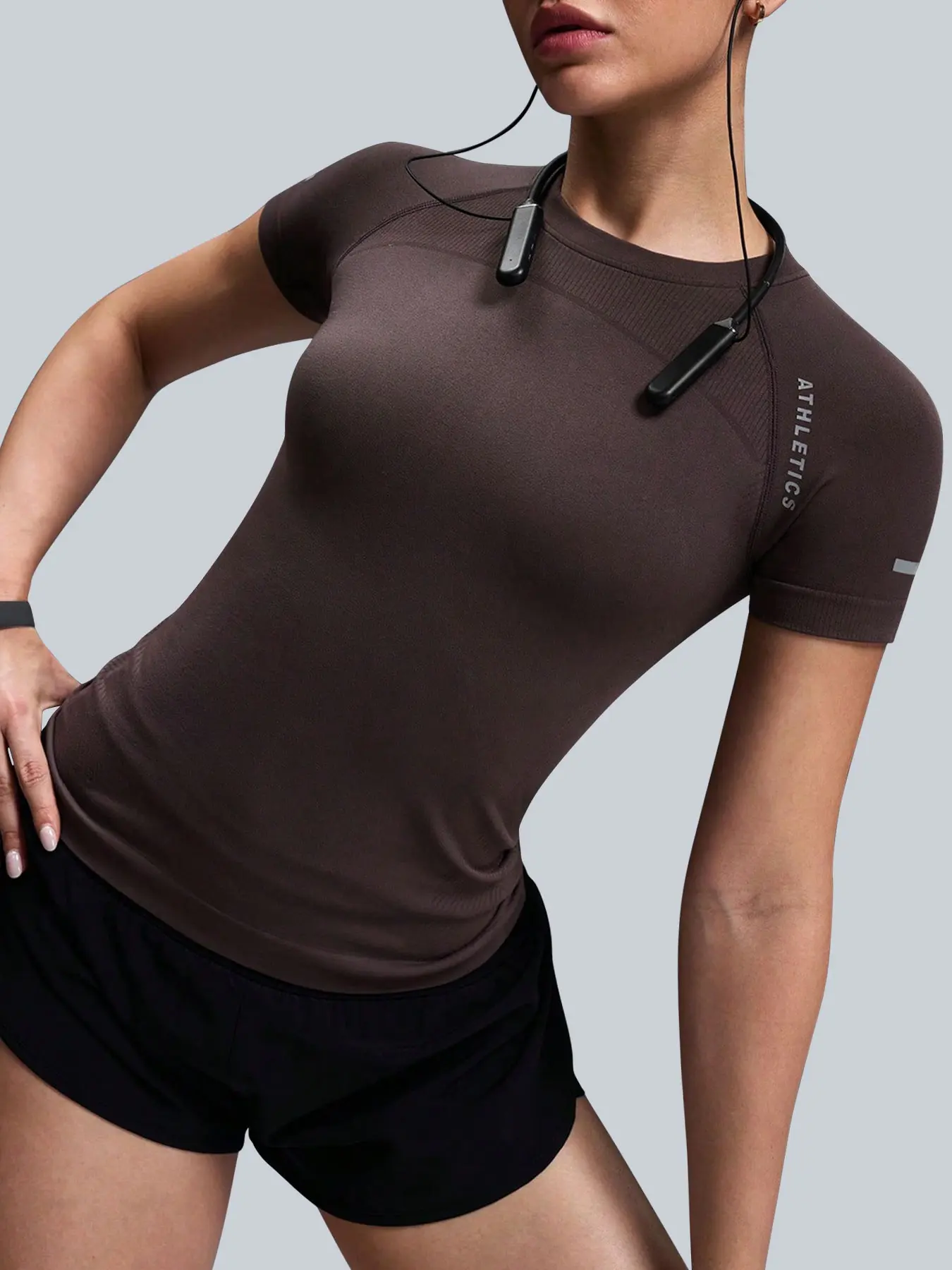 Women's High Elastic Breathable Sports T-Shirt, Round Neck Short Sleeve Letter Print, Ideal for Running Yoga Gym, Comfortable Active Wear, Athletic Fitness Top