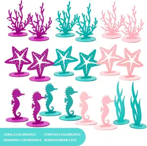 Pack of 20 Mermaid Party Decoration DIY Felt Under The Sea Table Centerpiece Ocean Theme Seahorse Starfish Seaweed Birthday Shower Little Mermaid Girl Birthday Party Supplies