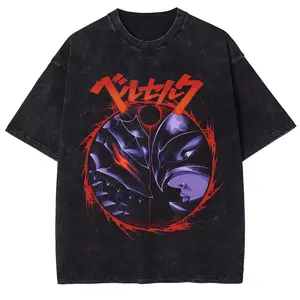 Berserk Manga T Shirt Guts Griffith Graphic Print T-shirt Men Unisex Clothing Vintage Washed Streetwear Pure Cotton Soft Tee
