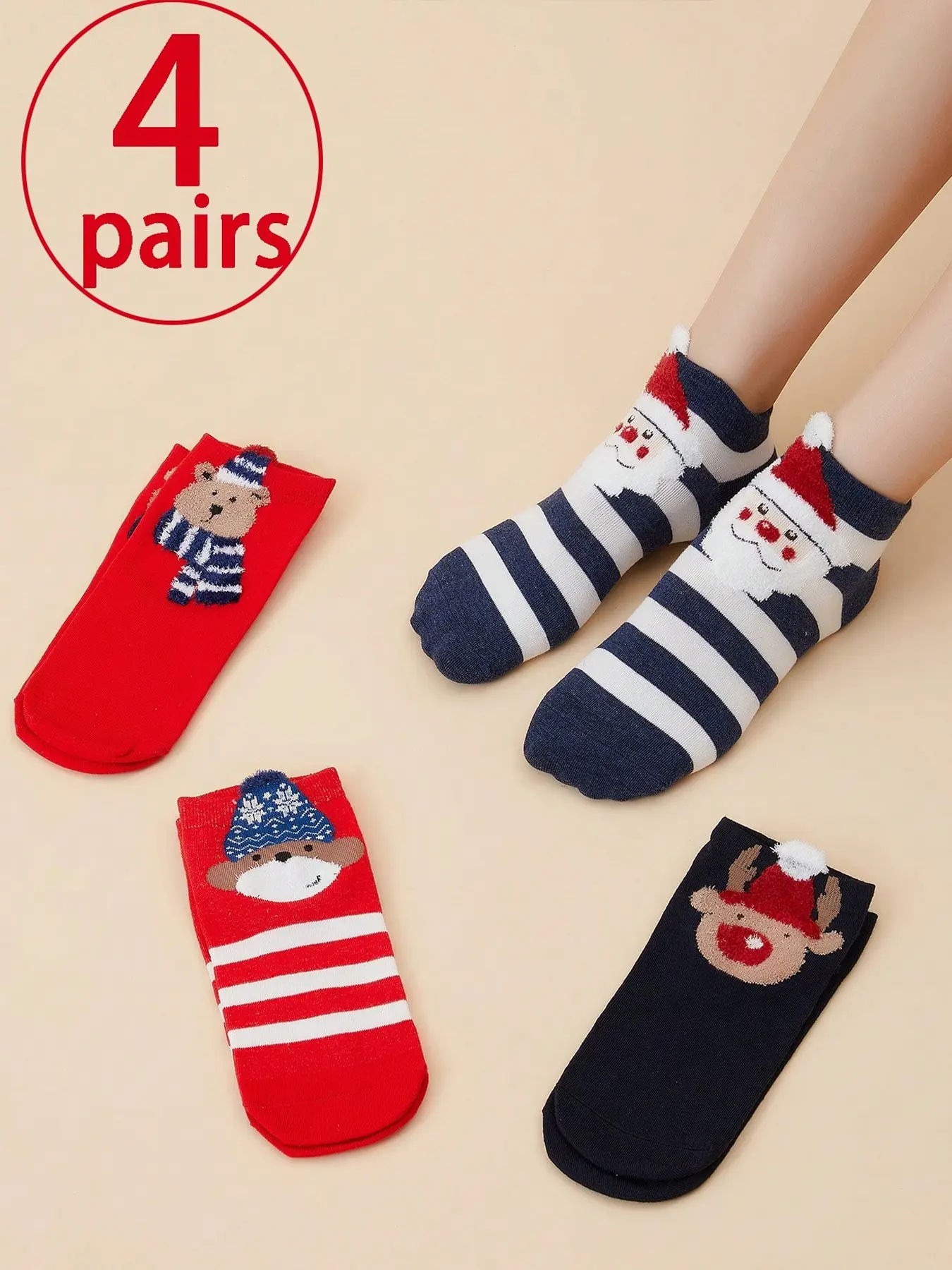 Women's Christmas Socks, Santa Claus Snowman Pattern, Soft Warm Winter Footwear, Cute Holiday Accessories for Women & Girls