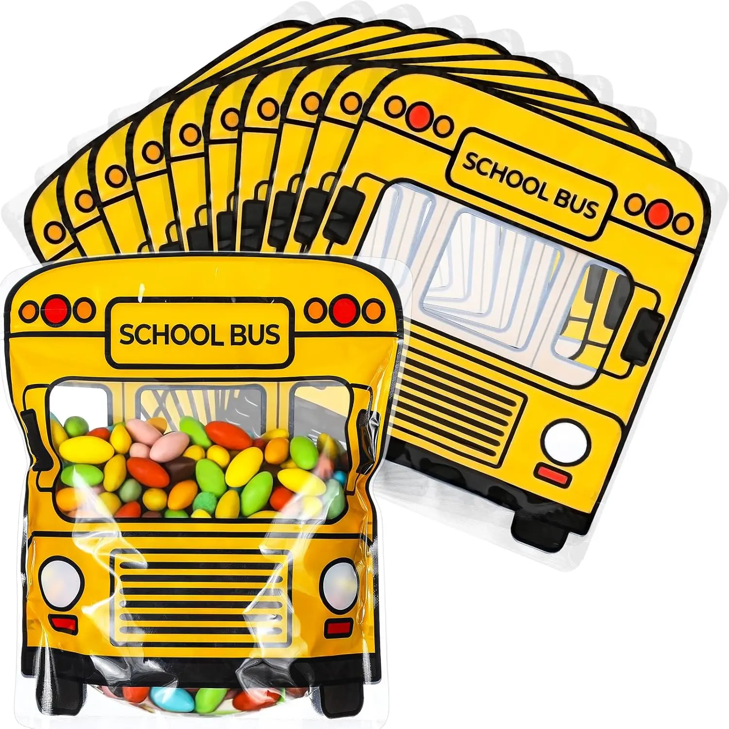 36/40 Pcs Back to School Cartoon Backpack Goodies Bags Snack Bags Candy Bags Plastic Gift Bags with Handle Transparent Window Treat Bags for Teacher Student,Birthday Party kindergarten Vibrant Orange Celebrations Gift